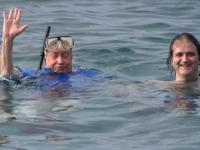 Dr. Nolan Walborn and Jesús Maíz Apellániz taking a dip in the sea in Rhodas